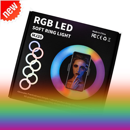 רינג לייט RGB צבעוני 20 ס״מ עם מעמד לסמארטפון