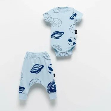 סט בגד גוף ומכנס MOINOI תכלת מודפס 3-24