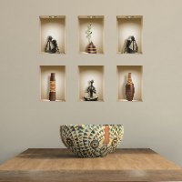 שישיית מדבקות נישה כוורת פסלים שחורים ואגרטלים חומים מעץ דגם 650