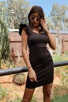 שמלת יולי כתפיות וולן שחורה