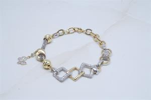 צמיד זהב 14 קראט עם צ'ארמס משובץ זרקונים