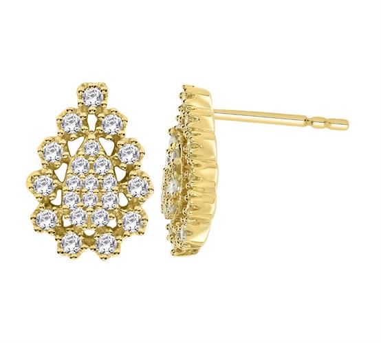 עגילי זהב צהוב 14 קראט משובצים יהלומים