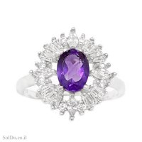 טבעת מכסף משובצת אבן אמטיסט ואבני זרקון RG6300 | תכשיטי כסף 925 | טבעות כסף