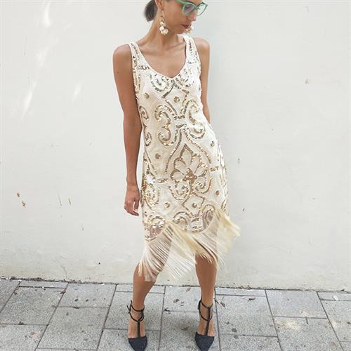 שמלת פרינג' קרם וזהב