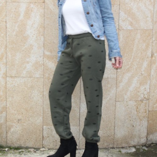 מכנס פוטר נשים עיניים זית