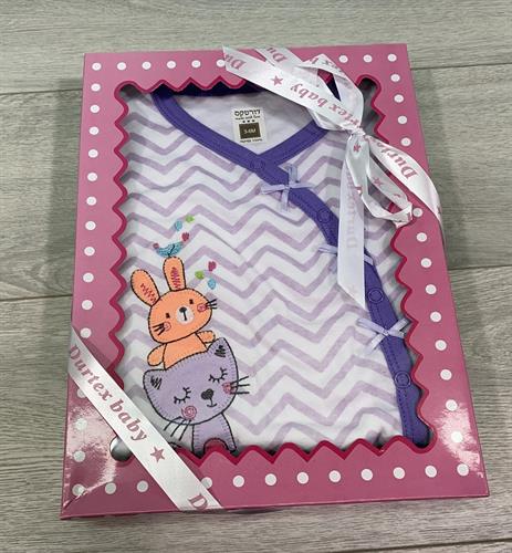 אוברול טריקו ארוך + כובע - זיג זג סגול לילך/לבן