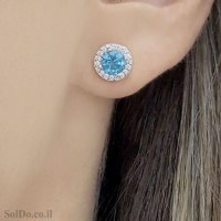 עגילים צמודים ותליון מכסף משובצים אבני טופז כחולה ואבני זרקון S1744