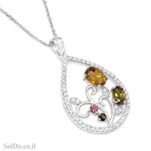 תליון מכסף משובץ אבני טורמלין ואבני זרקון T6228 | תכשיטי כסף