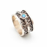 טבעת כסף טהור מסתובבת עם אבן אופל - דגם מעוטר R-37