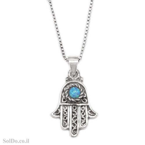 תליון חמסה מכסף בשילוב אבן אופאל T6181