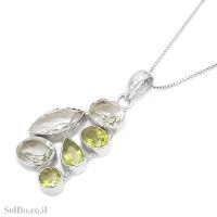 תליון מכסף משובץ אבני אמטיסט צבע ירוק ופרידוט T6131 | תכשיטי כסף