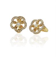 עגילי פרח זהב וזרקונים