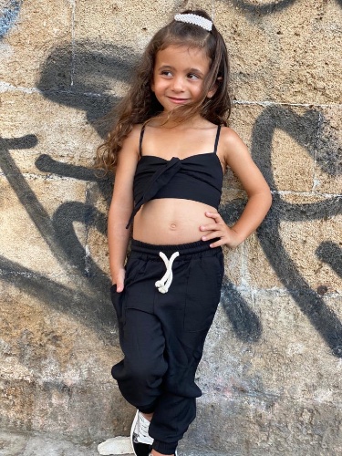 חליפת מכנס וטופ פשתן שחור