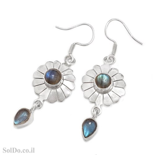 עגילים מכסף ארוכים משובצים אבני לברדוריט  A8938 | תכשיטי כסף | עגילי כסף