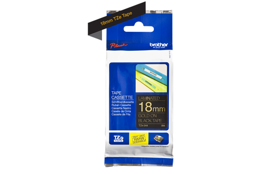 סרט סימון מקורי זהב על רקע שחור Brother TZe344 Labelling Tape Cassette 18mmx8m