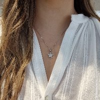 שרשרת ותליון זהב לבן 14 קרט כוכב משובץ יהלומים 0.25 קראט