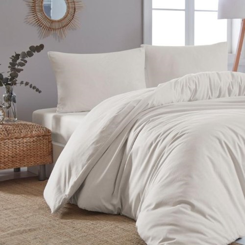 סט מצעים מלא למיטה זוגית 100% כותנה - קרם שמנת