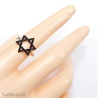 טבעת מכסף  מגן דוד משובצת אבני זרקון שחורות RG6032 | תכשיטי כסף | טבעות כסף