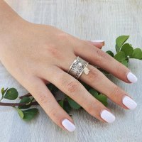 טבעת כסף פיליגרנט - עיצוב אתני - חמסה גולדפילד 14K נופלת R-46