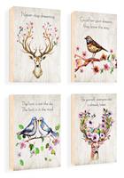 סט של 4 תמונות השראה ציפור, אייל פרחוני, זוג ציפורים ואייל ציפורים דגם 54