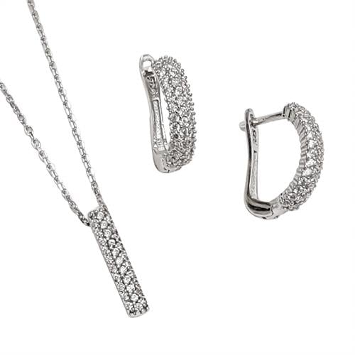 עגילים ותליון כסף משובצים 3 שורות אבני זרקון S1557 | תכשיטי כסף 925