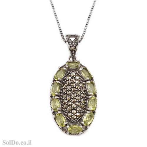 תליון מכסף מעוצב משובץ אבני פרידוט ומרקזטים T6140 | תכשיטי כסף