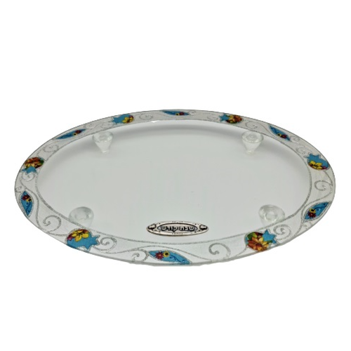 מגש זכוכית עיטור רימונים פרחוני פלקט שבת קודש