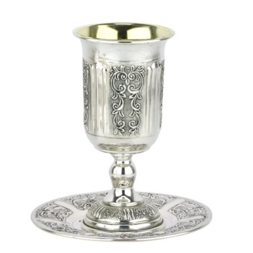 סט קידוש גביע + תחתית כסף טהור דגם ישעיהו לוגאנו