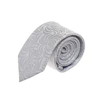 עניבה חתנים לבן פרח גדול כסוף