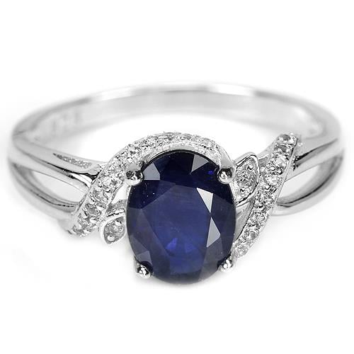 טבעת כסף משובצת אבן ספיר כחולה וזרקונים RG5746 | תכשיטי כסף 925 | טבעות כסף