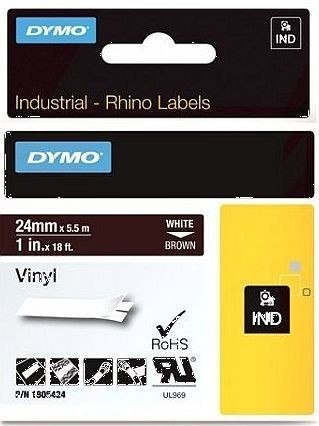 סרט סימון ויניל לבן על רקע חום Dymo 1805424 Vinyl IND Tape 24mmx5.5m