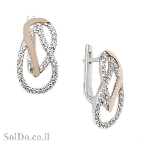 עגילים מכסף מצופים זהב 9K משובצים אבני זרקון A8630 | תכשיטי כסף 925