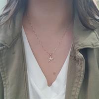 שרשרת ותליון זהב כוכב ים עם זרקונים