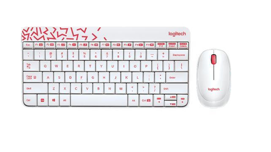 סט מקלדת ועכבר אלחוטיים Logitech MK240 Nano צבע לבן/אדום