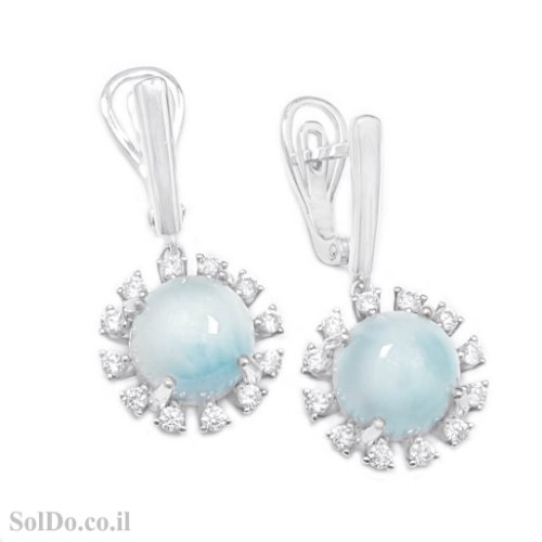 עגילים מכסף תלויים בשילוב אבני לרימר ואבני זרקון A8891 | תכשיטי כסף 925 | עגילי כסף