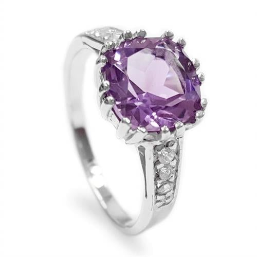 טבעת כסף משובצת אמטיסט סגול וזרקונים RG1509 | תכשיטי כסף 925 | טבעות כסף