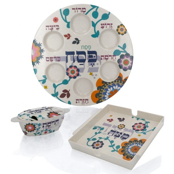 סט צלחת פסח מצה וחרוסת מלמין