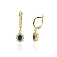 עגילי ספיר ויהלומים תלויים דגם דיאנה עשויים בזהב 14 קראט