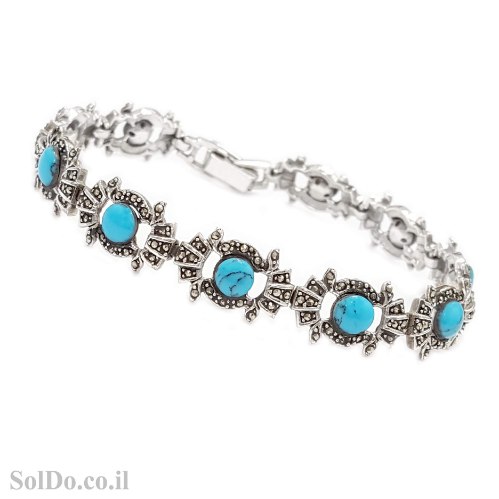 צמיד מכסף לאישה משובץ מרקזטים  וטורקיז Z3165 | תכשיטי כסף 925 | צמידי כסף