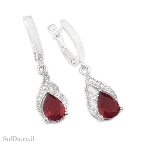 עגילים מכסף תלויים משובצים אבני רובי ואבני זרקון A8927 | תכשיטי כסף