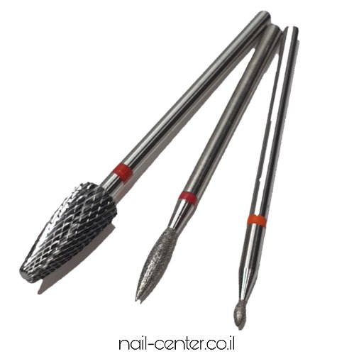 סט 3 ראשי שיוף למניקור+הסרה - אדום