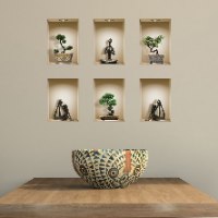 שישיית מדבקות נישה כוורת פסלים שחורים ועציצי בונסאי דגם 600