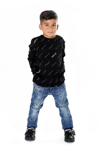 טישירט שחורה לוגו REPLAY ALLOVER