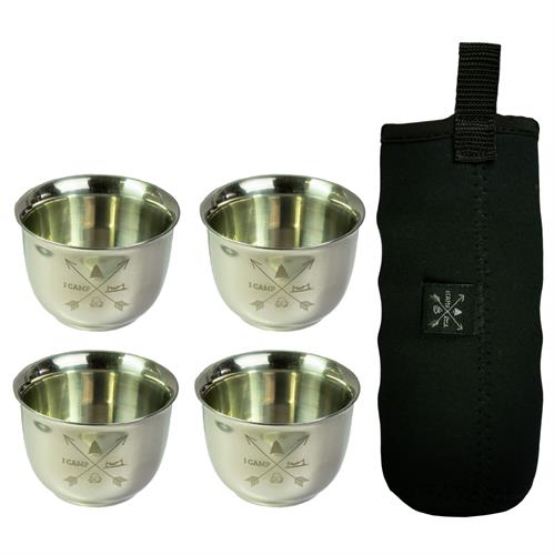 4 כוסות נירוסטה דופן כפולה 85 מל + שרוול