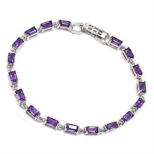 צמיד כסף טניס משובץ אבני אמטיסט סגולות בצורת מלבן Z3032 | תכשיטי כסף 925 | צמידי כסף