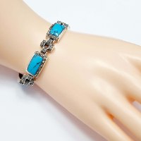 צמיד מכסף לאישה משובץ מרקזטים  וטורקיז Z3168 | תכשיטי כסף 925 | צמידי כסף