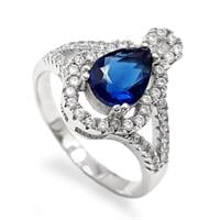 טבעת כסף משובצת אבן זרקון כחולה וזרקונים קטנים RG5654 | תכשיטי כסף 925 | טבעות כסף
