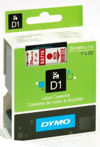 סרט סימון אדום על רקע לבן Dymo S0720950 D1 53715 Tape 24mmx7m
