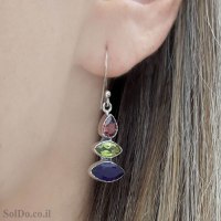 עגילים מכסף תלויים משובצים אבני חן  A9000 | תכשיטי כסף | עגילי כסף