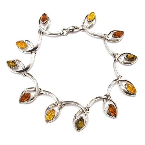 צמיד מכסף בשילוב אבני ענבר 3 צבעים Z3018 | תכשיטי כסף 925 | צמידי כסף